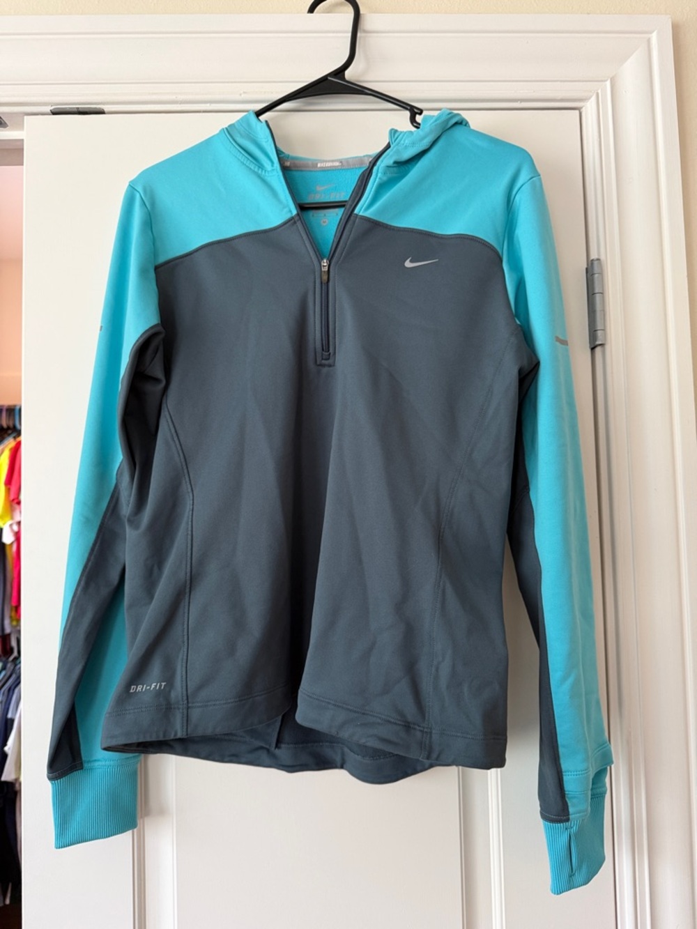 Nike Two-Tone Quarter Zip Hoodie - Teal & Charcoal